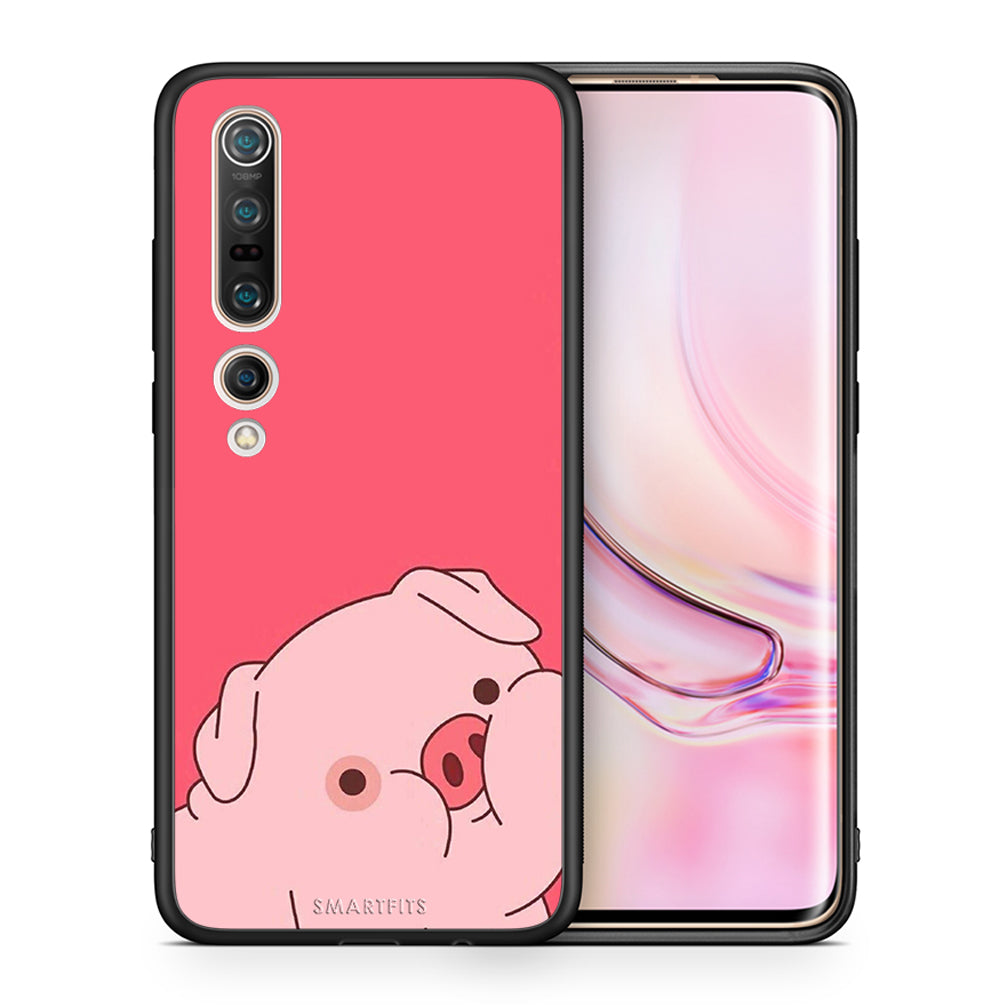 Θήκη Αγίου Βαλεντίνου Xiaomi Mi 10 Pig Love 1 από τη Smartfits με σχέδιο στο πίσω μέρος και μαύρο περίβλημα | Xiaomi Mi 10 Pig Love 1 case with colorful back and black bezels