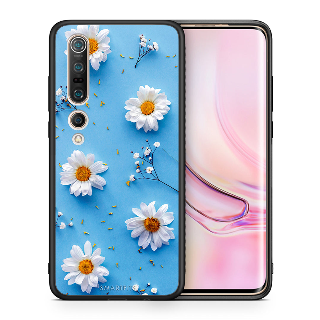 Θήκη Xiaomi Mi 10 Pro Real Daisies από τη Smartfits με σχέδιο στο πίσω μέρος και μαύρο περίβλημα | Xiaomi Mi 10 Pro Real Daisies case with colorful back and black bezels