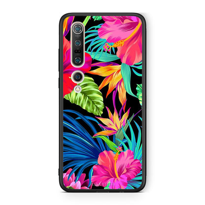 Xiaomi Mi 10 Tropical Flowers θήκη από τη Smartfits με σχέδιο στο πίσω μέρος και μαύρο περίβλημα | Smartphone case with colorful back and black bezels by Smartfits