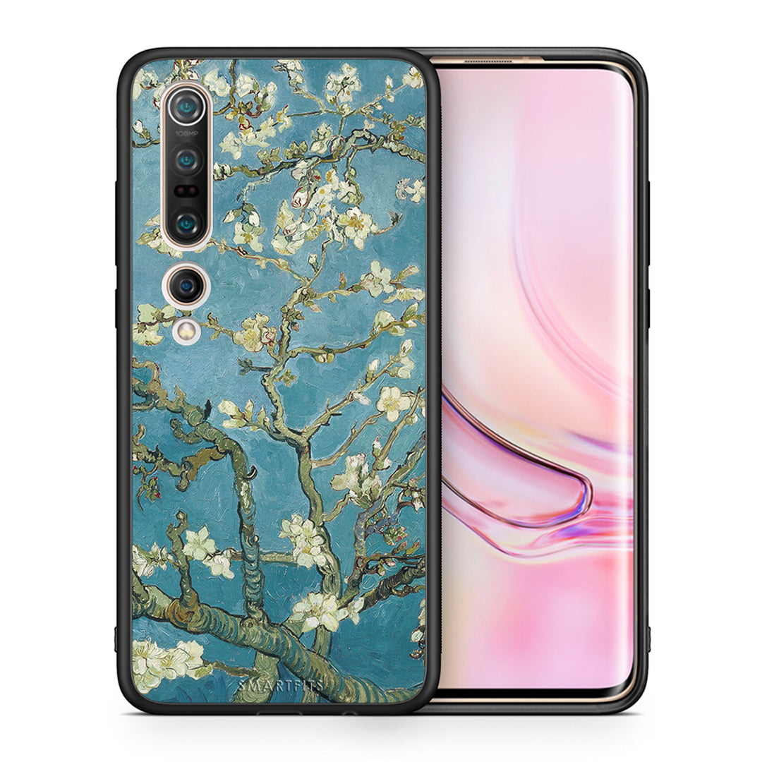 Θήκη Xiaomi Mi 10 White Blossoms από τη Smartfits με σχέδιο στο πίσω μέρος και μαύρο περίβλημα | Xiaomi Mi 10 White Blossoms case with colorful back and black bezels