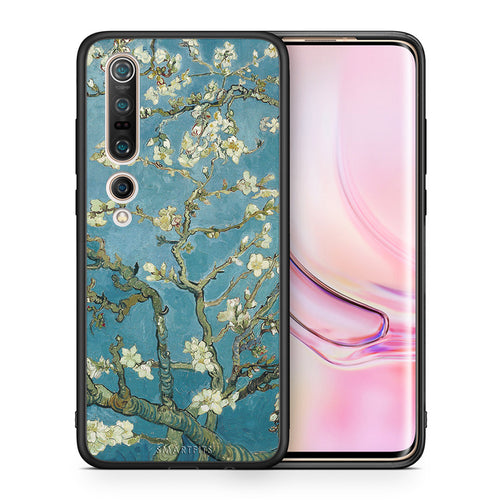 Θήκη Xiaomi Mi 10 White Blossoms από τη Smartfits με σχέδιο στο πίσω μέρος και μαύρο περίβλημα | Xiaomi Mi 10 White Blossoms case with colorful back and black bezels