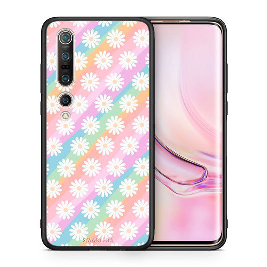 Θήκη Xiaomi Mi 10 Pro White Daisies από τη Smartfits με σχέδιο στο πίσω μέρος και μαύρο περίβλημα | Xiaomi Mi 10 Pro White Daisies case with colorful back and black bezels