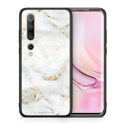 Θήκη Xiaomi Mi 10 White Gold Marble από τη Smartfits με σχέδιο στο πίσω μέρος και μαύρο περίβλημα | Xiaomi Mi 10 White Gold Marble case with colorful back and black bezels