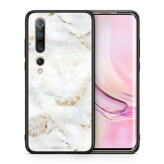 Θήκη Xiaomi Mi 10 Pro White Gold Marble από τη Smartfits με σχέδιο στο πίσω μέρος και μαύρο περίβλημα | Xiaomi Mi 10 Pro White Gold Marble case with colorful back and black bezels