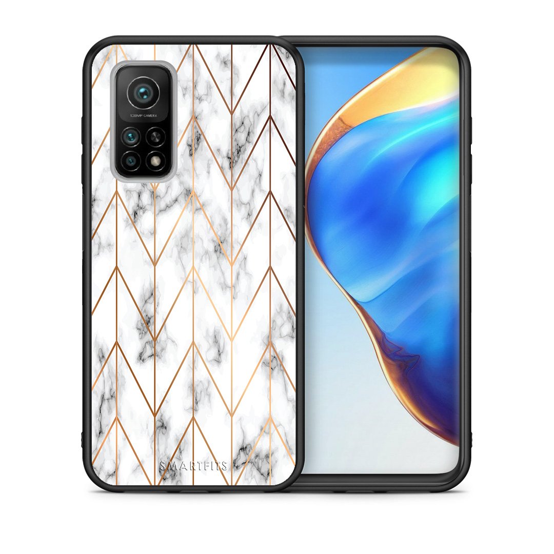Θήκη Xiaomi Mi 10T/10T Pro Gold Geometric Marble από τη Smartfits με σχέδιο στο πίσω μέρος και μαύρο περίβλημα | Xiaomi Mi 10T/10T Pro Gold Geometric Marble case with colorful back and black bezels