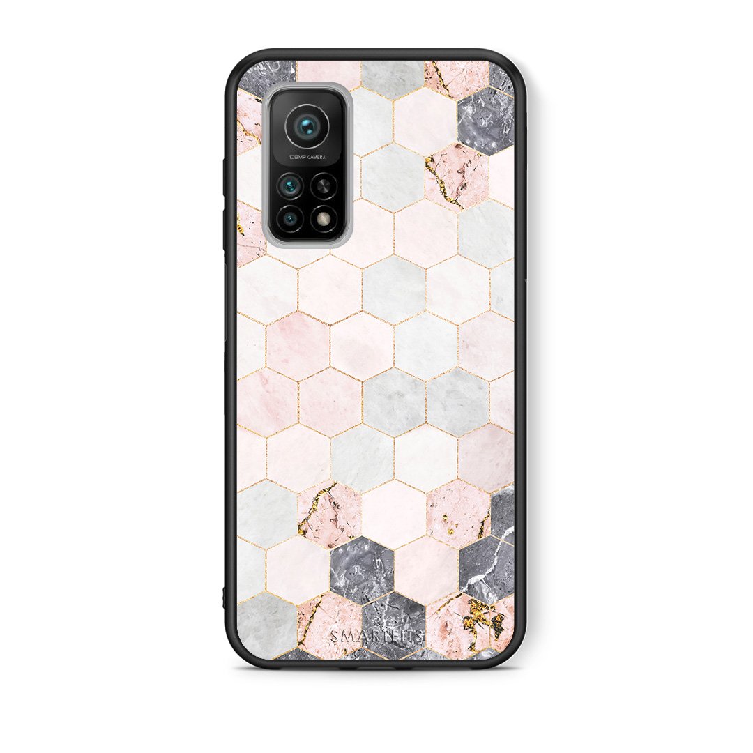 Θήκη Xiaomi Mi 10T/10T Pro Hexagon Pink Marble από τη Smartfits με σχέδιο στο πίσω μέρος και μαύρο περίβλημα | Xiaomi Mi 10T/10T Pro Hexagon Pink Marble case with colorful back and black bezels