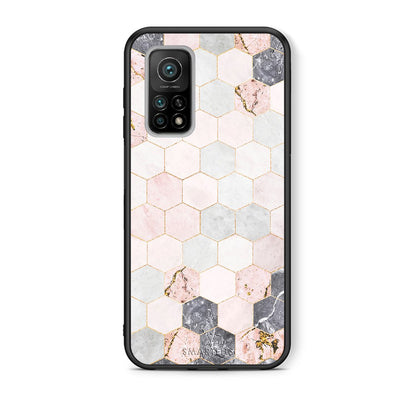 Θήκη Xiaomi Mi 10T/10T Pro Hexagon Pink Marble από τη Smartfits με σχέδιο στο πίσω μέρος και μαύρο περίβλημα | Xiaomi Mi 10T/10T Pro Hexagon Pink Marble case with colorful back and black bezels