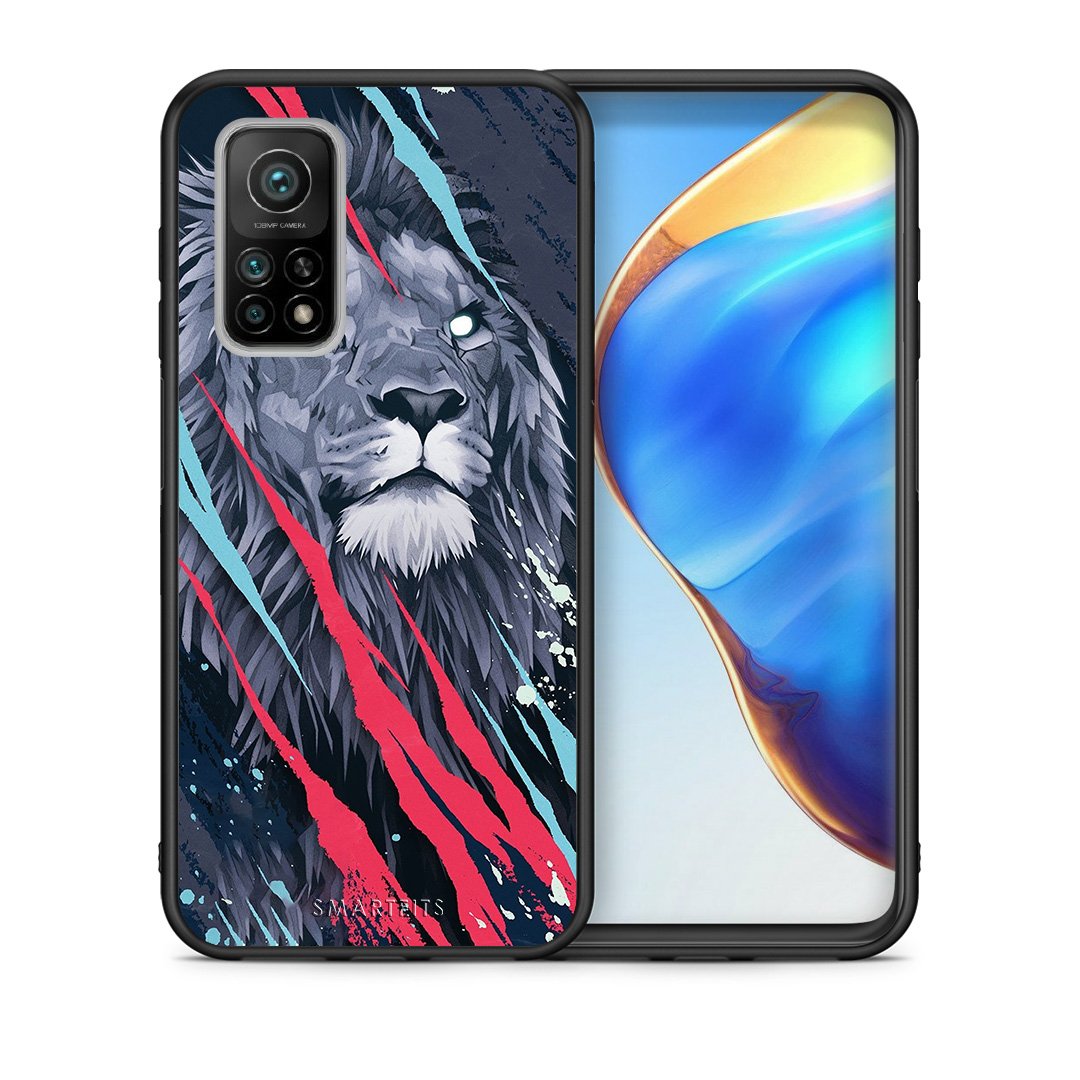 Θήκη Xiaomi Mi 10T/10T Pro Lion Designer PopArt από τη Smartfits με σχέδιο στο πίσω μέρος και μαύρο περίβλημα | Xiaomi Mi 10T/10T Pro Lion Designer PopArt case with colorful back and black bezels