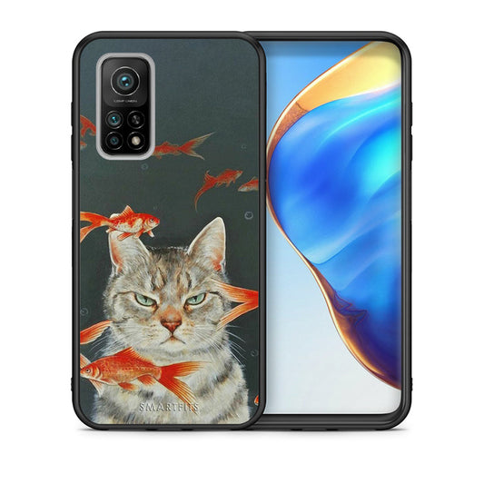 Θήκη Xiaomi Mi 10T/10T Pro Cat Goldfish από τη Smartfits με σχέδιο στο πίσω μέρος και μαύρο περίβλημα | Xiaomi Mi 10T/10T Pro Cat Goldfish case with colorful back and black bezels