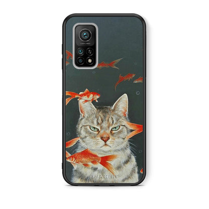 Θήκη Xiaomi Mi 10T/10T Pro Cat Goldfish από τη Smartfits με σχέδιο στο πίσω μέρος και μαύρο περίβλημα | Xiaomi Mi 10T/10T Pro Cat Goldfish case with colorful back and black bezels