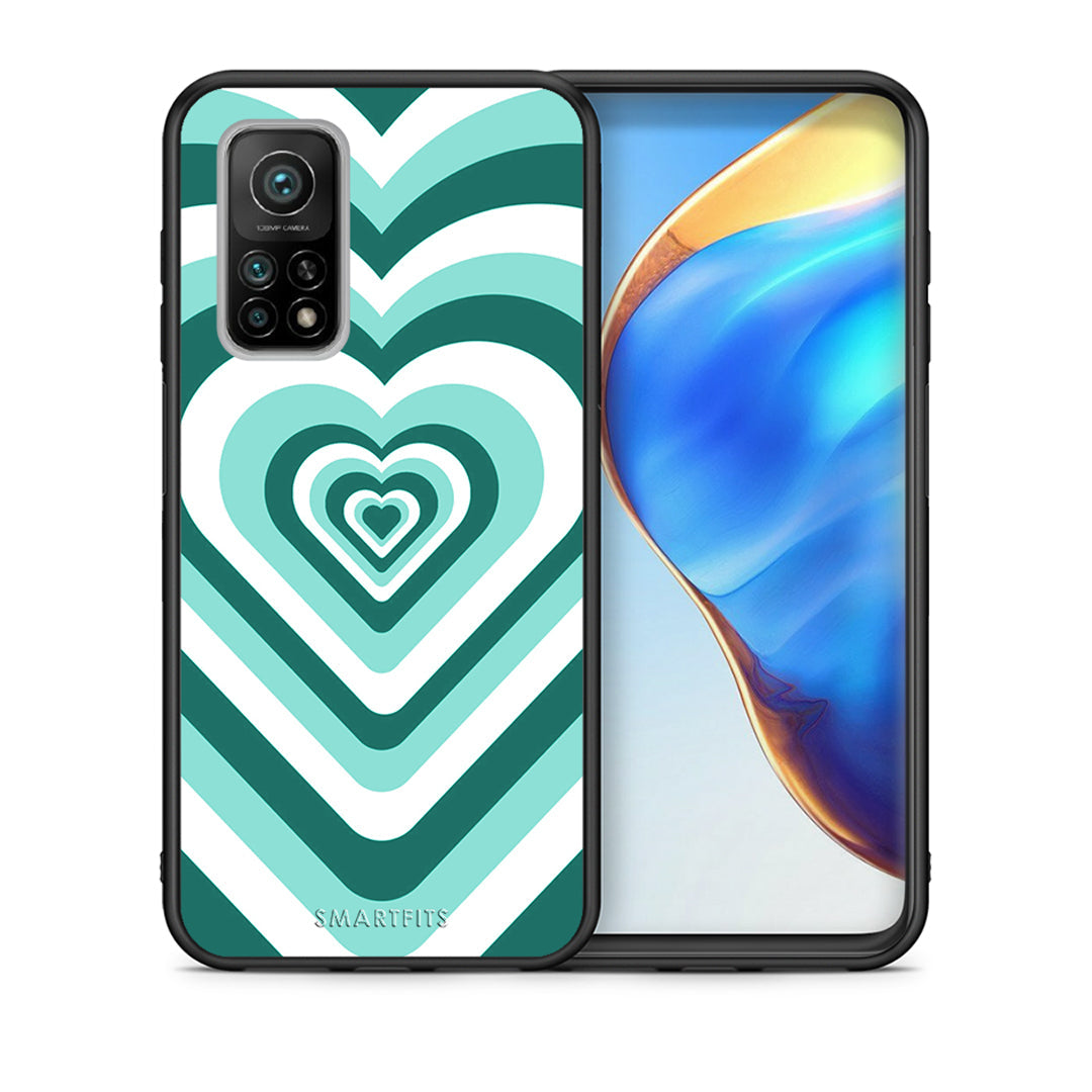 Θήκη Xiaomi Mi 10T/10T Pro Green Hearts από τη Smartfits με σχέδιο στο πίσω μέρος και μαύρο περίβλημα | Xiaomi Mi 10T/10T Pro Green Hearts case with colorful back and black bezels