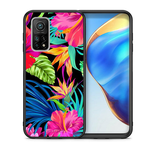 Θήκη Xiaomi Mi 10T/10T Pro Tropical Flowers από τη Smartfits με σχέδιο στο πίσω μέρος και μαύρο περίβλημα | Xiaomi Mi 10T/10T Pro Tropical Flowers case with colorful back and black bezels
