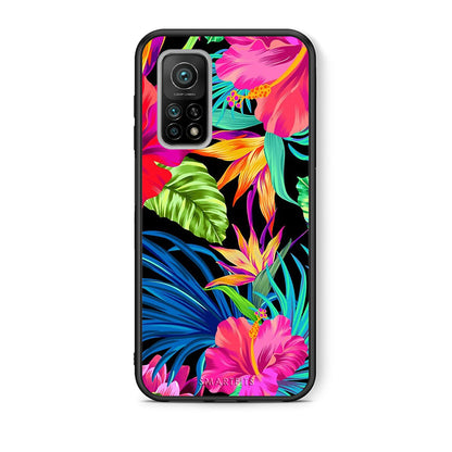 Θήκη Xiaomi Mi 10T/10T Pro Tropical Flowers από τη Smartfits με σχέδιο στο πίσω μέρος και μαύρο περίβλημα | Xiaomi Mi 10T/10T Pro Tropical Flowers case with colorful back and black bezels