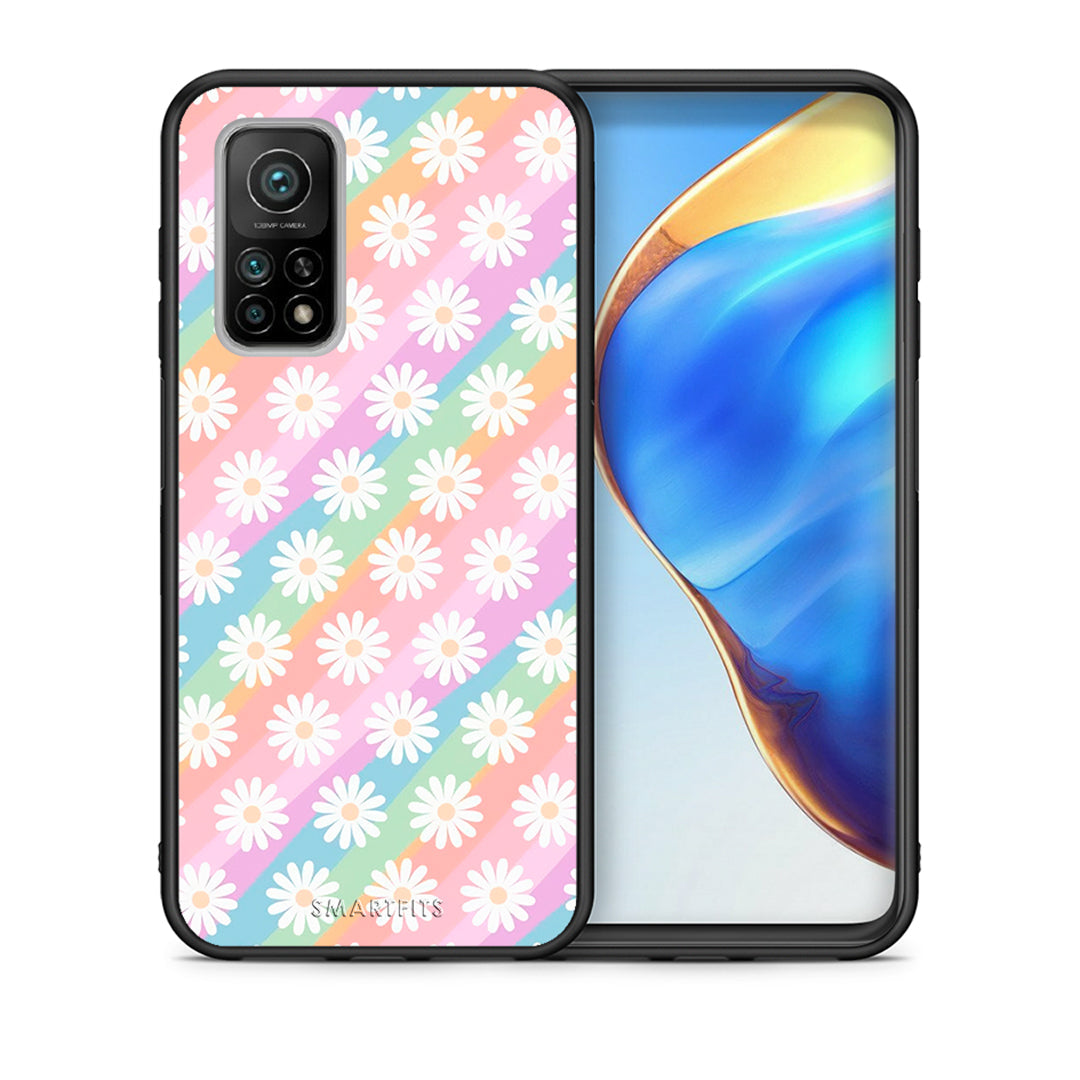 Θήκη Xiaomi Mi 10T/10T Pro White Daisies από τη Smartfits με σχέδιο στο πίσω μέρος και μαύρο περίβλημα | Xiaomi Mi 10T/10T Pro White Daisies case with colorful back and black bezels