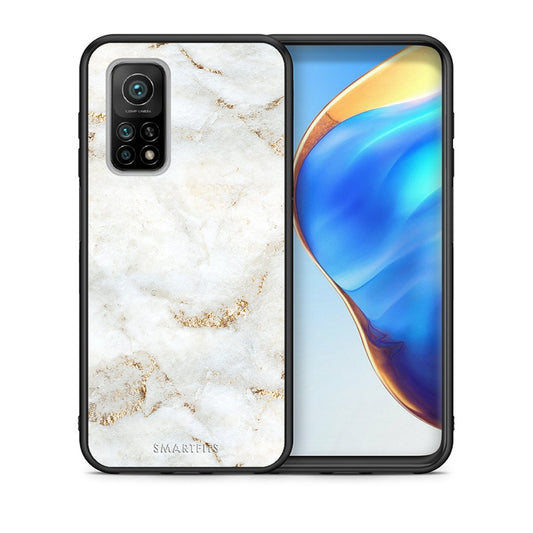 Θήκη Xiaomi Mi 10T/10T Pro White Gold Marble από τη Smartfits με σχέδιο στο πίσω μέρος και μαύρο περίβλημα | Xiaomi Mi 10T/10T Pro White Gold Marble case with colorful back and black bezels
