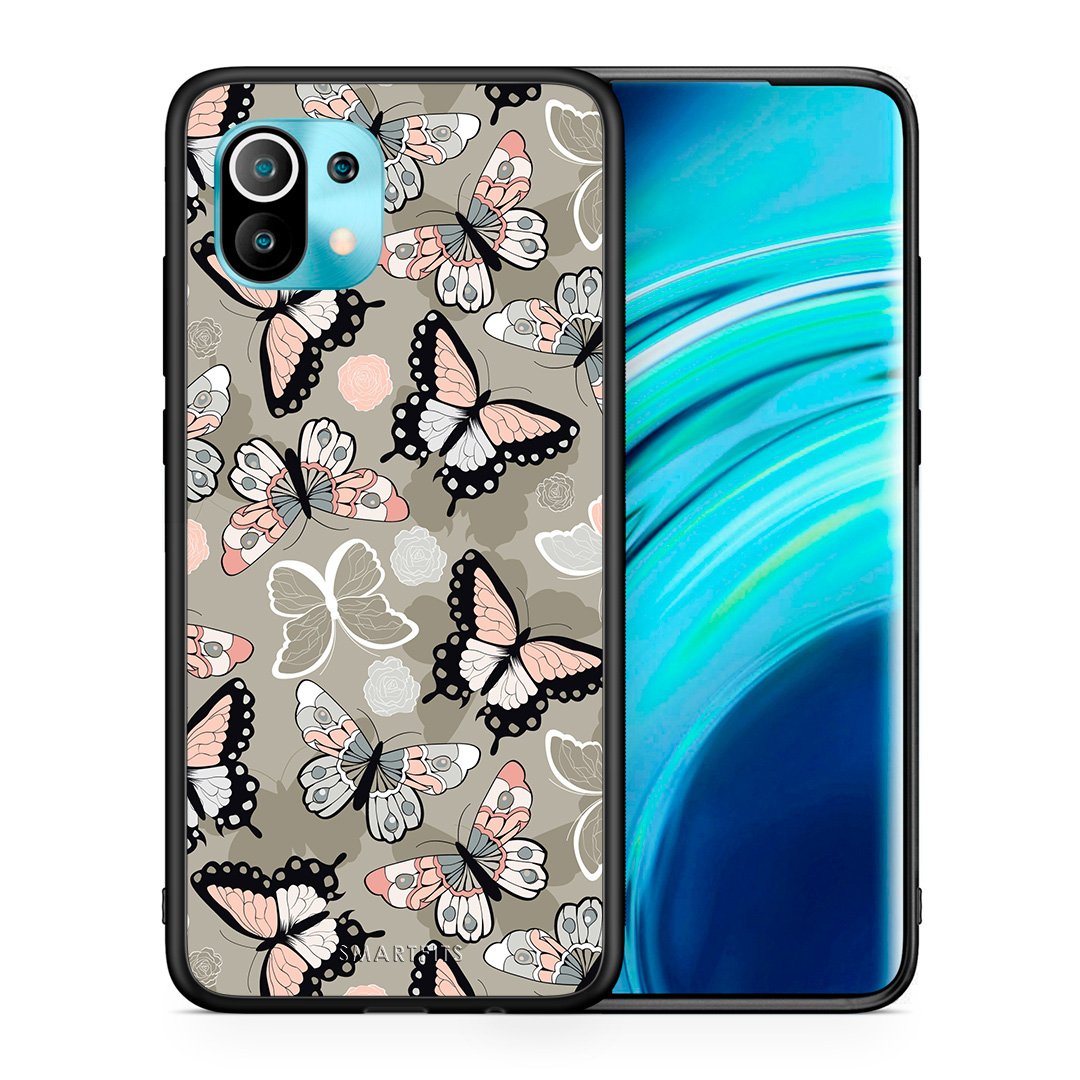 Θήκη Xiaomi Mi 11 Butterflies Boho από τη Smartfits με σχέδιο στο πίσω μέρος και μαύρο περίβλημα | Xiaomi Mi 11 Butterflies Boho case with colorful back and black bezels