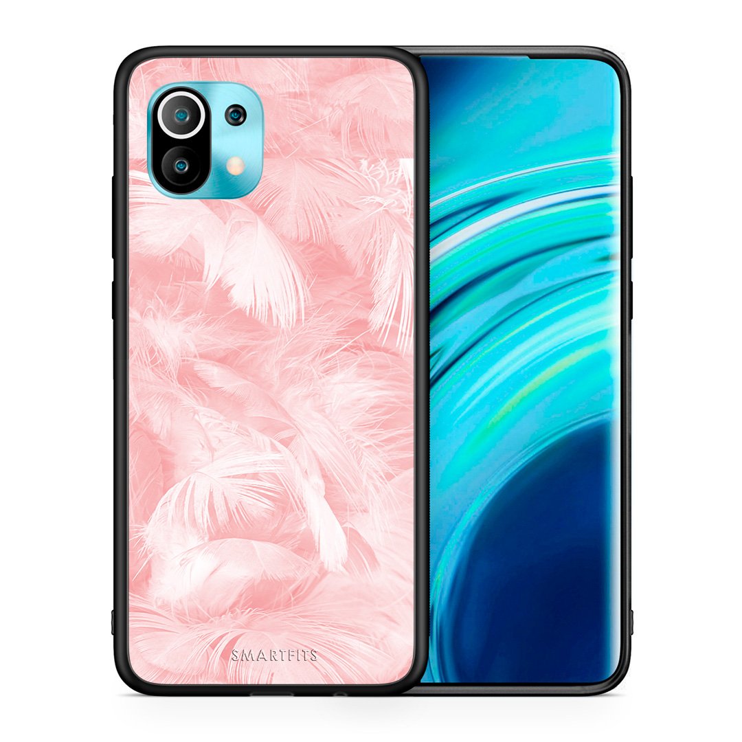 Θήκη Xiaomi Mi 11 Pink Feather Boho από τη Smartfits με σχέδιο στο πίσω μέρος και μαύρο περίβλημα | Xiaomi Mi 11 Pink Feather Boho case with colorful back and black bezels