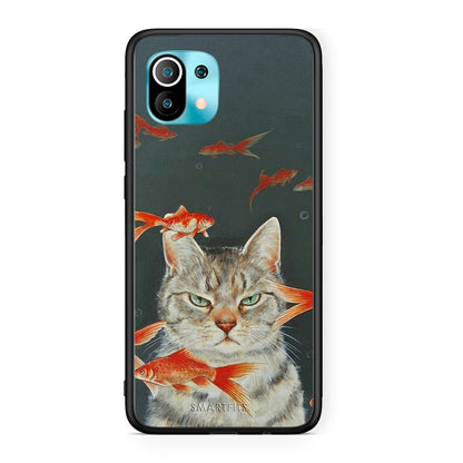 Xiaomi Mi 11 Cat Goldfish θήκη από τη Smartfits με σχέδιο στο πίσω μέρος και μαύρο περίβλημα | Smartphone case with colorful back and black bezels by Smartfits