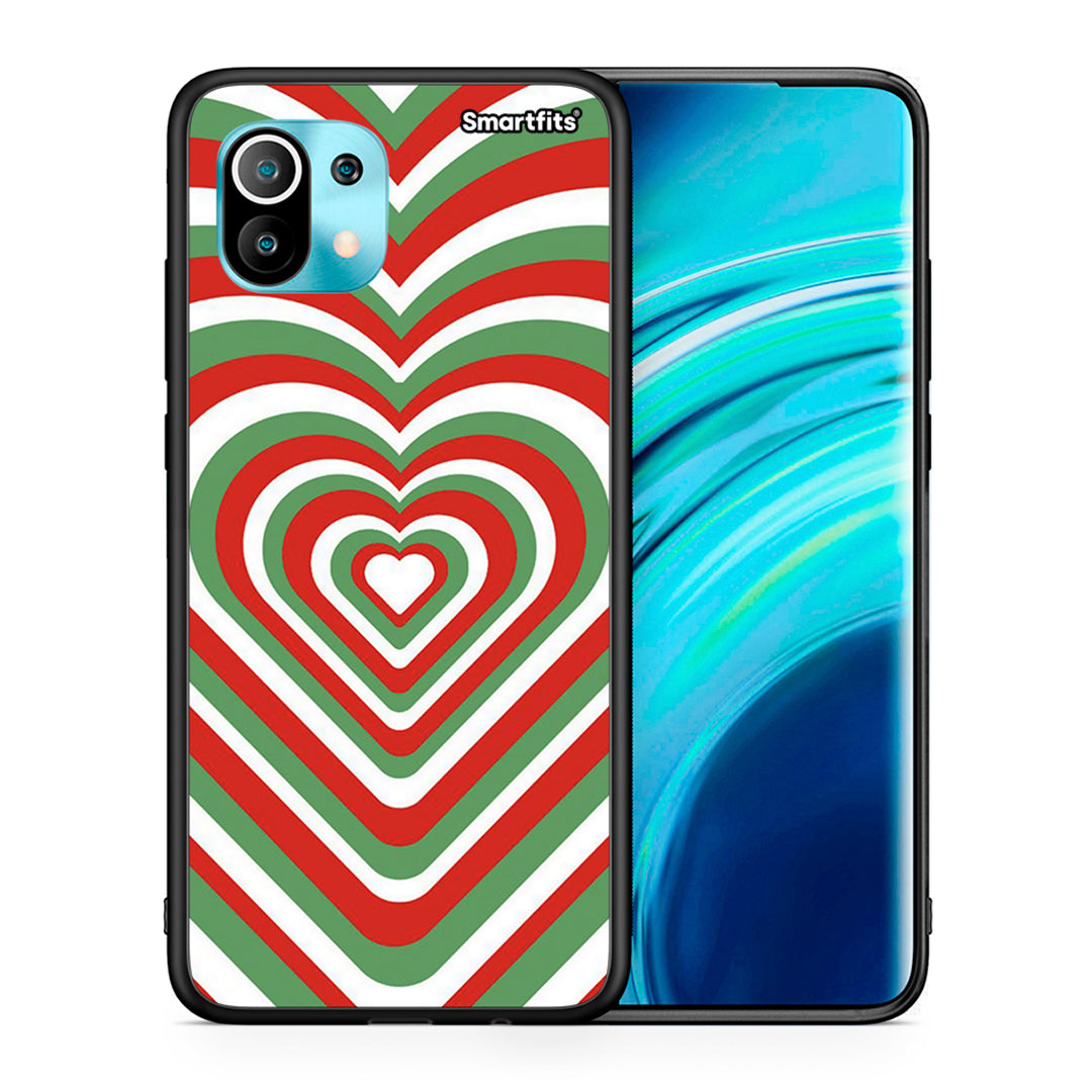 Θήκη Xiaomi Mi 11 Christmas Hearts από τη Smartfits με σχέδιο στο πίσω μέρος και μαύρο περίβλημα | Xiaomi Mi 11 Christmas Hearts case with colorful back and black bezels