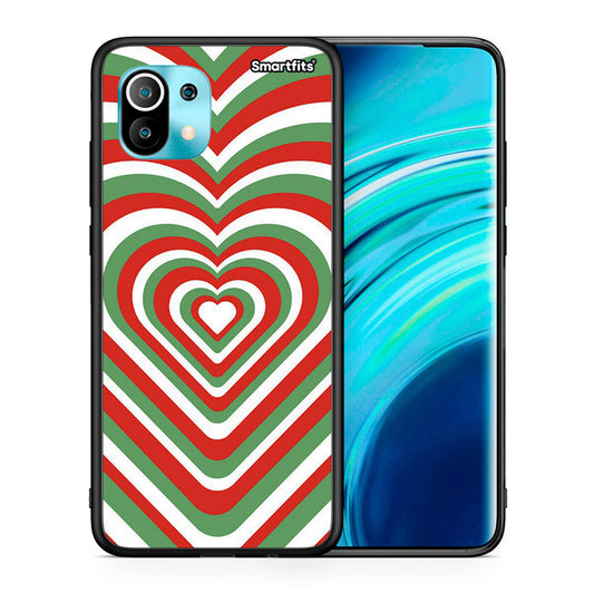 Θήκη Xiaomi Mi 11 Christmas Hearts από τη Smartfits με σχέδιο στο πίσω μέρος και μαύρο περίβλημα | Xiaomi Mi 11 Christmas Hearts case with colorful back and black bezels