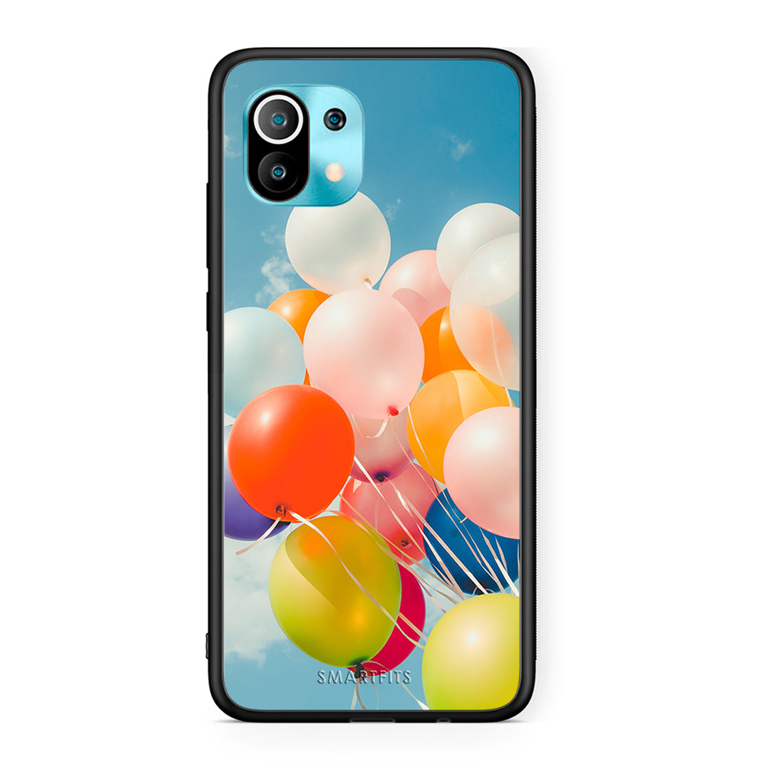 Xiaomi Mi 11 Colorful Balloons θήκη από τη Smartfits με σχέδιο στο πίσω μέρος και μαύρο περίβλημα | Smartphone case with colorful back and black bezels by Smartfits