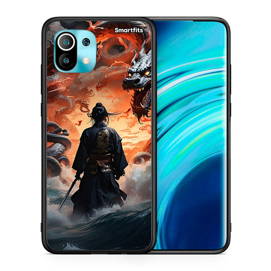 Θήκη Xiaomi Mi 11 Dragons Fight από τη Smartfits με σχέδιο στο πίσω μέρος και μαύρο περίβλημα | Xiaomi Mi 11 Dragons Fight case with colorful back and black bezels
