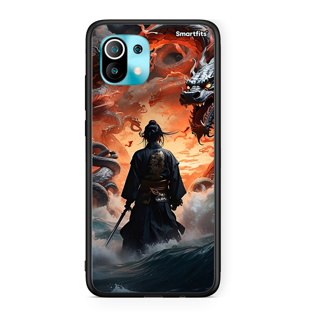 Xiaomi Mi 11 Dragons Fight θήκη από τη Smartfits με σχέδιο στο πίσω μέρος και μαύρο περίβλημα | Smartphone case with colorful back and black bezels by Smartfits