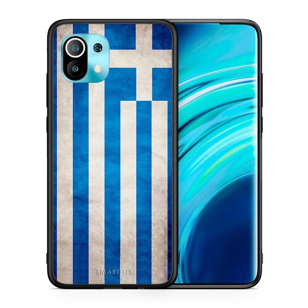 Θήκη Xiaomi Mi 11 Greek Flag από τη Smartfits με σχέδιο στο πίσω μέρος και μαύρο περίβλημα | Xiaomi Mi 11 Greek Flag case with colorful back and black bezels