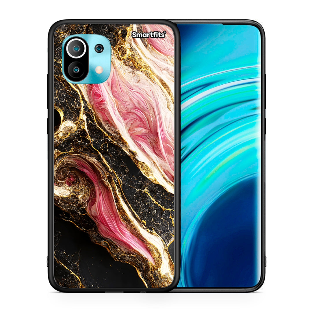 Θήκη Xiaomi Mi 11 Glamorous Pink Marble από τη Smartfits με σχέδιο στο πίσω μέρος και μαύρο περίβλημα | Xiaomi Mi 11 Glamorous Pink Marble case with colorful back and black bezels