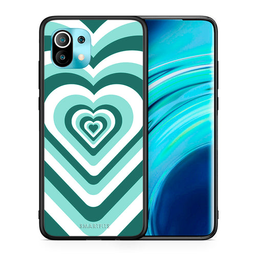 Θήκη Xiaomi Mi 11 Green Hearts από τη Smartfits με σχέδιο στο πίσω μέρος και μαύρο περίβλημα | Xiaomi Mi 11 Green Hearts case with colorful back and black bezels