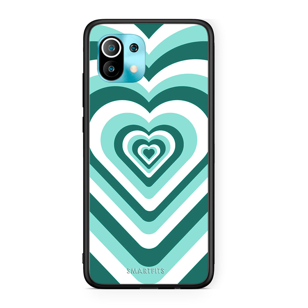 Xiaomi Mi 11 Green Hearts θήκη από τη Smartfits με σχέδιο στο πίσω μέρος και μαύρο περίβλημα | Smartphone case with colorful back and black bezels by Smartfits