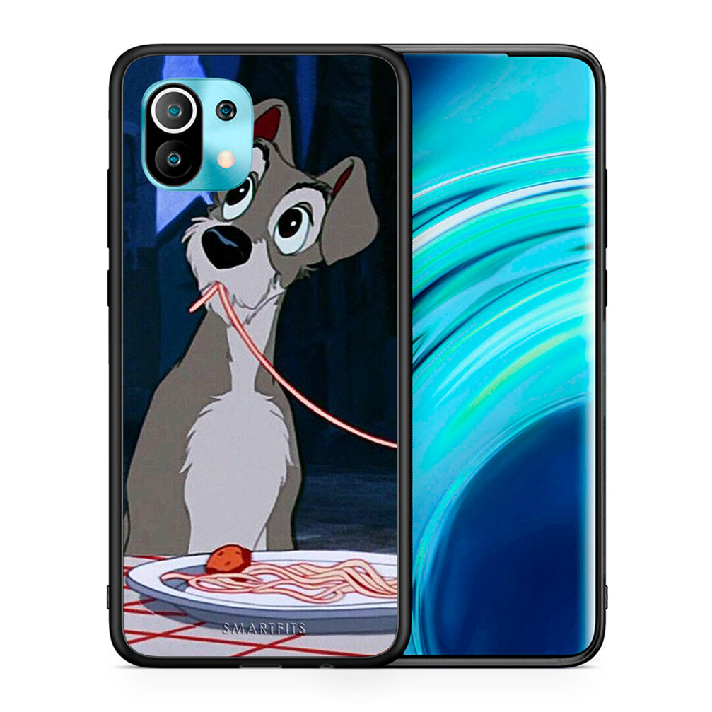 Θήκη Αγίου Βαλεντίνου Xiaomi Mi 11 Lady And Tramp 1 από τη Smartfits με σχέδιο στο πίσω μέρος και μαύρο περίβλημα | Xiaomi Mi 11 Lady And Tramp 1 case with colorful back and black bezels