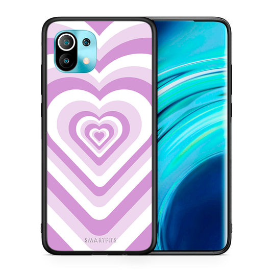 Θήκη Xiaomi Mi 11 Lilac Hearts από τη Smartfits με σχέδιο στο πίσω μέρος και μαύρο περίβλημα | Xiaomi Mi 11 Lilac Hearts case with colorful back and black bezels