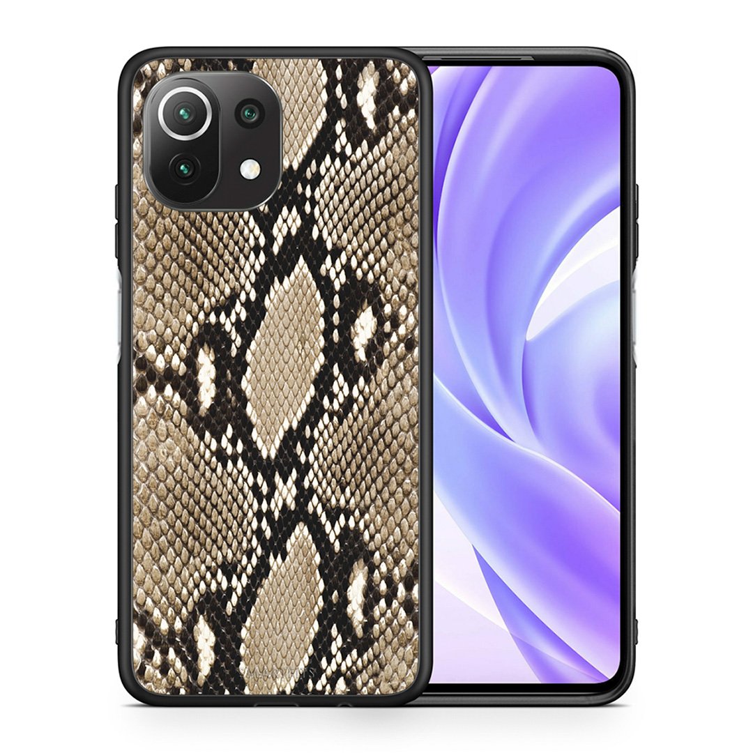 Θήκη Xiaomi 11 Lite/Mi 11 Lite Fashion Snake Animal από τη Smartfits με σχέδιο στο πίσω μέρος και μαύρο περίβλημα | Xiaomi 11 Lite/Mi 11 Lite Fashion Snake Animal case with colorful back and black bezels