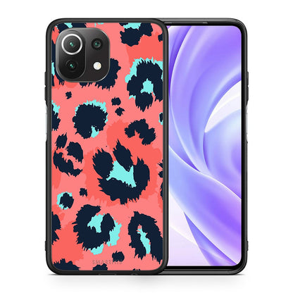 Θήκη Xiaomi 11 Lite/Mi 11 Lite Pink Leopard Animal από τη Smartfits με σχέδιο στο πίσω μέρος και μαύρο περίβλημα | Xiaomi 11 Lite/Mi 11 Lite Pink Leopard Animal case with colorful back and black bezels