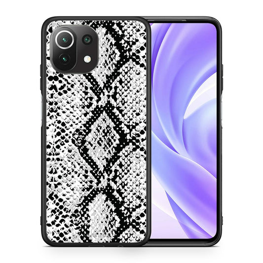 Θήκη Xiaomi 11 Lite/Mi 11 Lite White Snake Animal από τη Smartfits με σχέδιο στο πίσω μέρος και μαύρο περίβλημα | Xiaomi 11 Lite/Mi 11 Lite White Snake Animal case with colorful back and black bezels