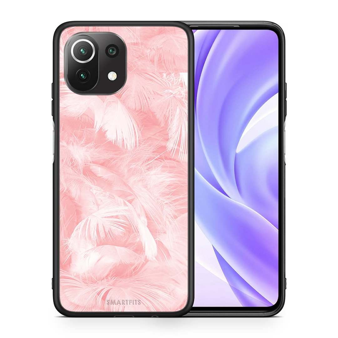 Θήκη Xiaomi 11 Lite/Mi 11 Lite Pink Feather Boho από τη Smartfits με σχέδιο στο πίσω μέρος και μαύρο περίβλημα | Xiaomi 11 Lite/Mi 11 Lite Pink Feather Boho case with colorful back and black bezels