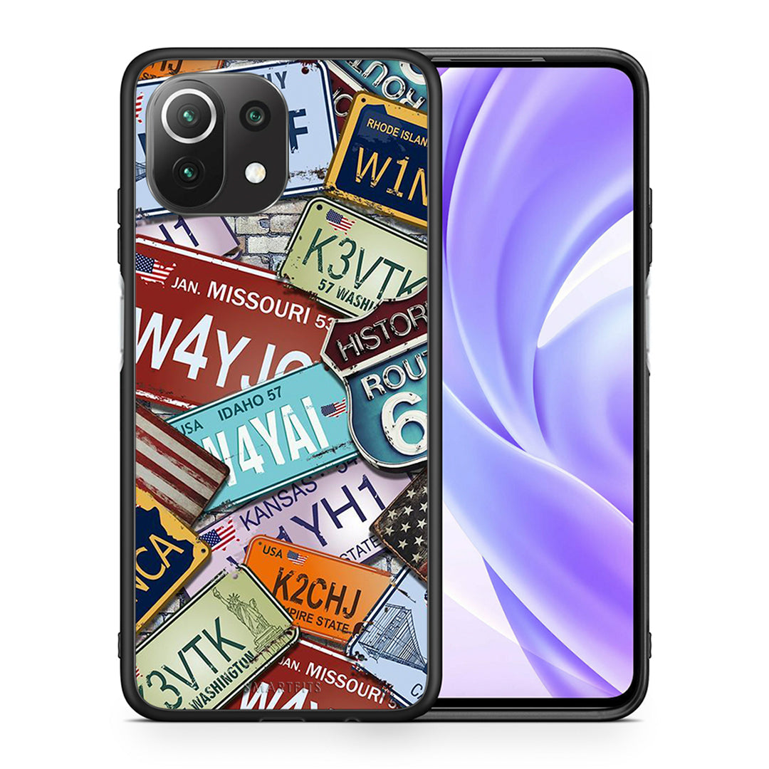 Θήκη Xiaomi 11 Lite/Mi 11 Lite Car Plates από τη Smartfits με σχέδιο στο πίσω μέρος και μαύρο περίβλημα | Xiaomi 11 Lite/Mi 11 Lite Car Plates case with colorful back and black bezels