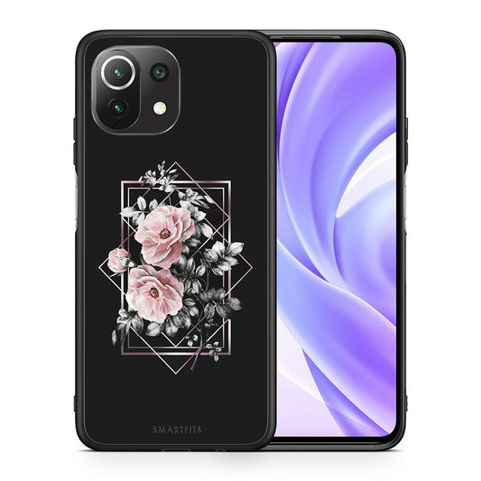 Θήκη Xiaomi 11 Lite/Mi 11 Lite Frame Flower από τη Smartfits με σχέδιο στο πίσω μέρος και μαύρο περίβλημα | Xiaomi 11 Lite/Mi 11 Lite Frame Flower case with colorful back and black bezels
