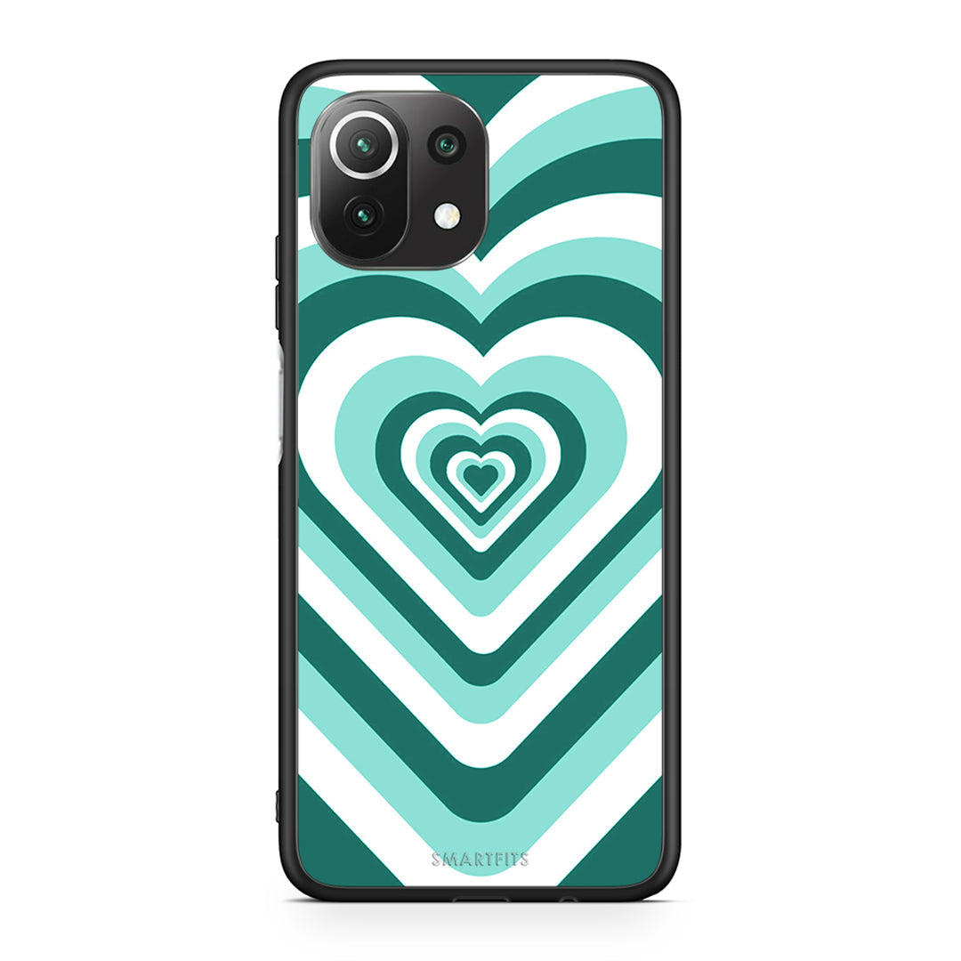 Xiaomi 11 Lite/Mi 11 Lite Green Hearts θήκη από τη Smartfits με σχέδιο στο πίσω μέρος και μαύρο περίβλημα | Smartphone case with colorful back and black bezels by Smartfits