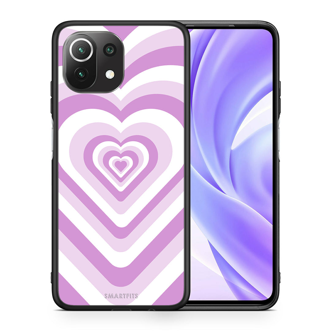 Θήκη Xiaomi 11 Lite/Mi 11 Lite Lilac Hearts από τη Smartfits με σχέδιο στο πίσω μέρος και μαύρο περίβλημα | Xiaomi 11 Lite/Mi 11 Lite Lilac Hearts case with colorful back and black bezels