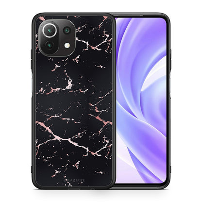 Θήκη Xiaomi 11 Lite/Mi 11 Lite Black Rosegold Marble από τη Smartfits με σχέδιο στο πίσω μέρος και μαύρο περίβλημα | Xiaomi 11 Lite/Mi 11 Lite Black Rosegold Marble case with colorful back and black bezels