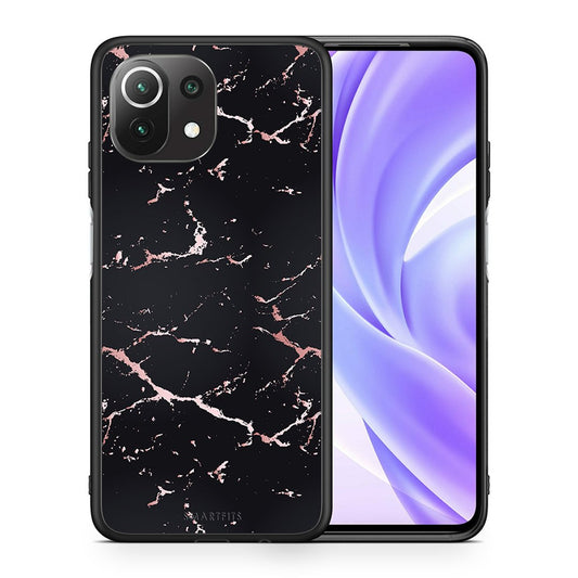 Θήκη Xiaomi 11 Lite/Mi 11 Lite Black Rosegold Marble από τη Smartfits με σχέδιο στο πίσω μέρος και μαύρο περίβλημα | Xiaomi 11 Lite/Mi 11 Lite Black Rosegold Marble case with colorful back and black bezels