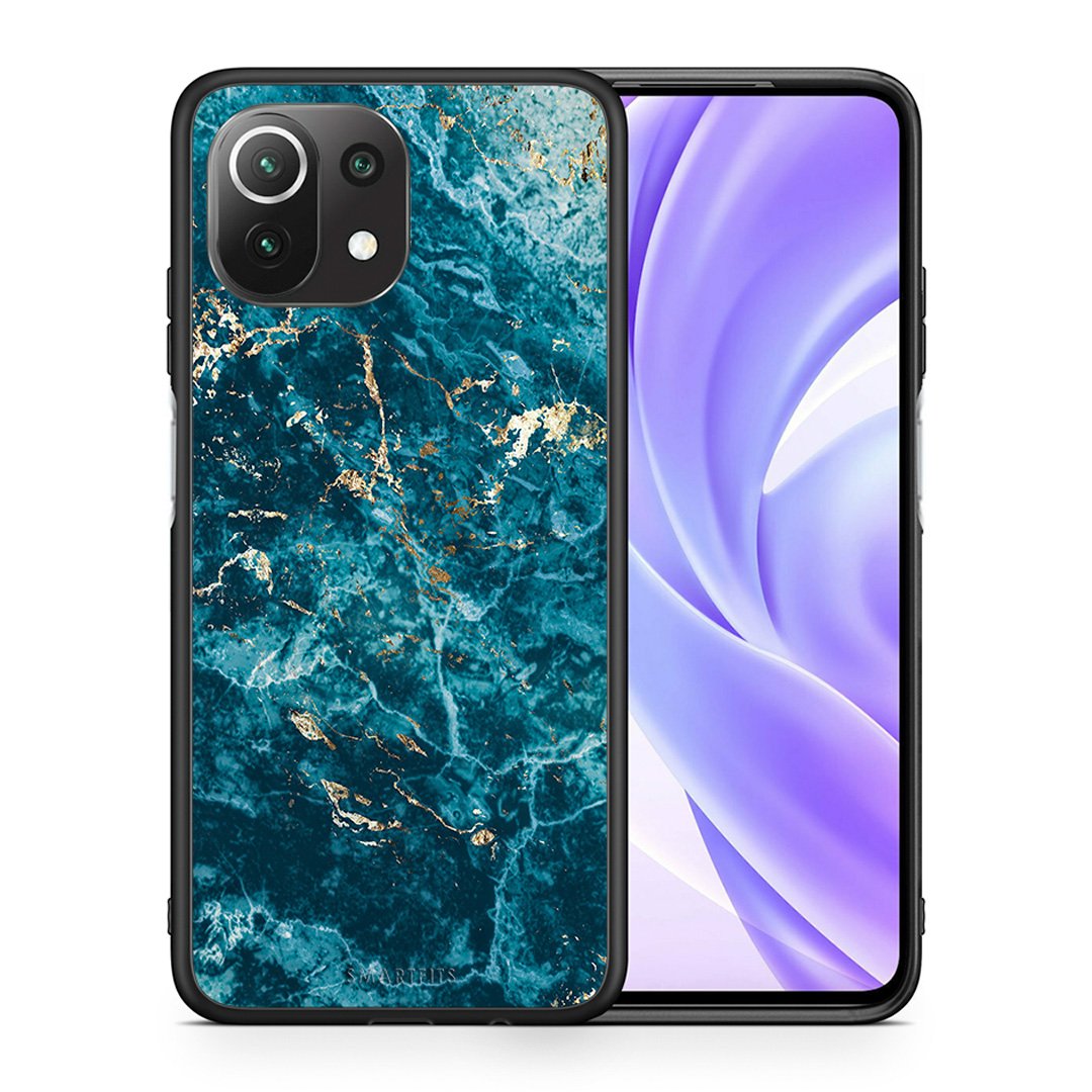 Θήκη Xiaomi 11 Lite/Mi 11 Lite Marble Blue από τη Smartfits με σχέδιο στο πίσω μέρος και μαύρο περίβλημα | Xiaomi 11 Lite/Mi 11 Lite Marble Blue case with colorful back and black bezels