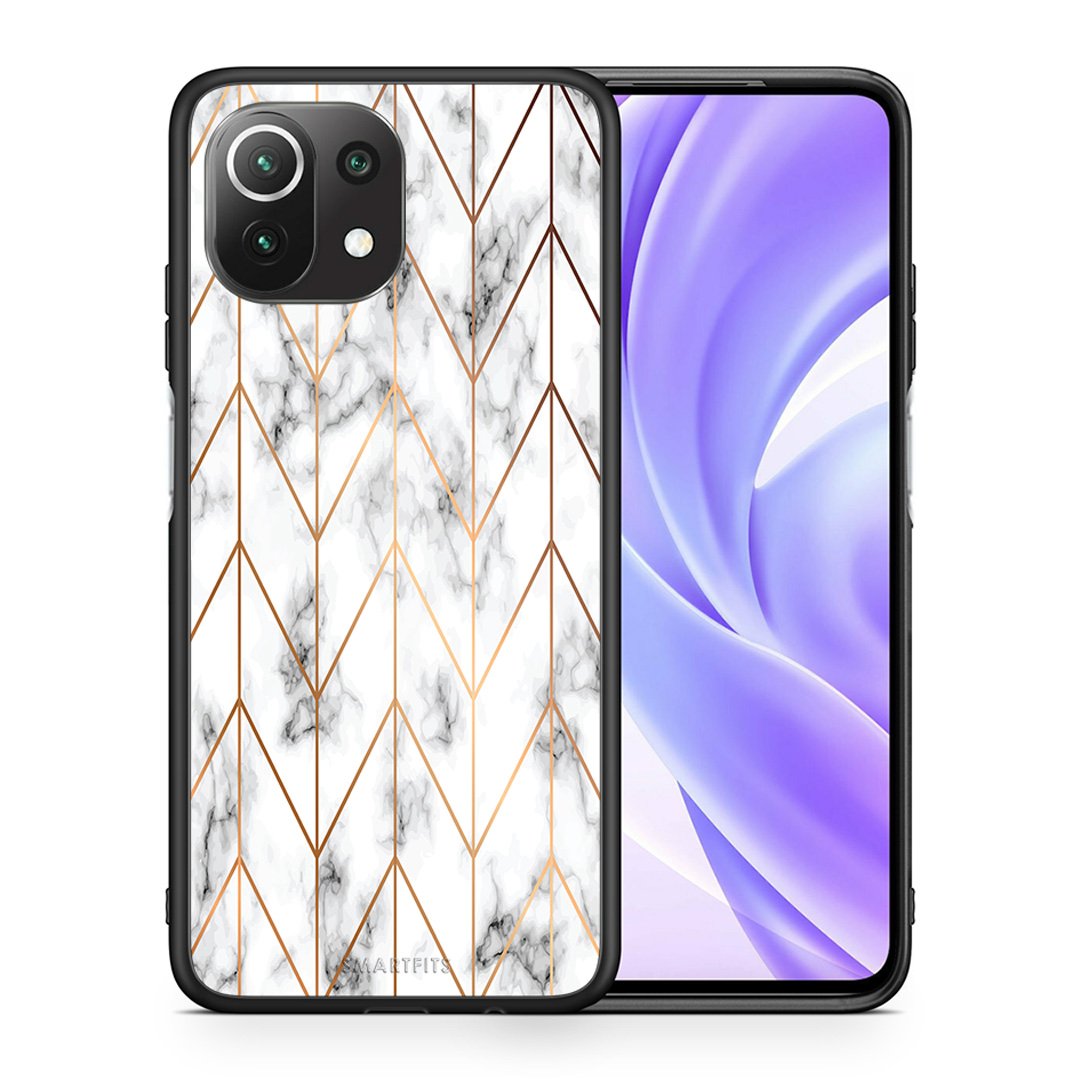 Θήκη Xiaomi 11 Lite/Mi 11 Lite Gold Geometric Marble από τη Smartfits με σχέδιο στο πίσω μέρος και μαύρο περίβλημα | Xiaomi 11 Lite/Mi 11 Lite Gold Geometric Marble case with colorful back and black bezels