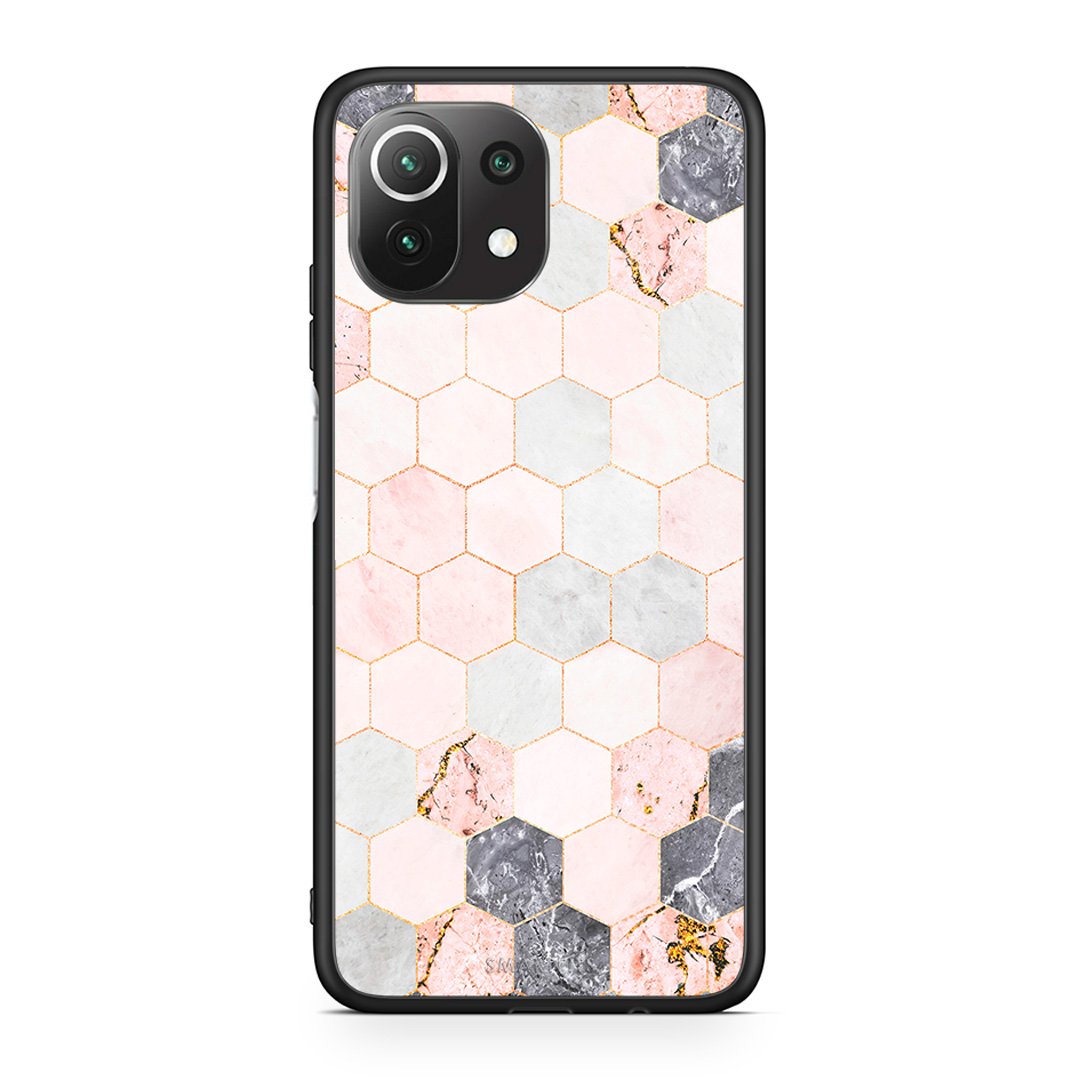4 - Xiaomi 11 Lite/Mi 11 Lite Hexagon Pink Marble case, cover, bumper