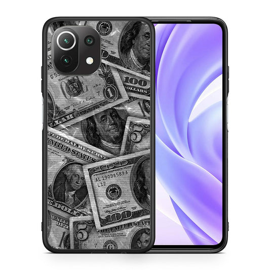 Θήκη Xiaomi 11 Lite/Mi 11 Lite Money Dollars από τη Smartfits με σχέδιο στο πίσω μέρος και μαύρο περίβλημα | Xiaomi 11 Lite/Mi 11 Lite Money Dollars case with colorful back and black bezels