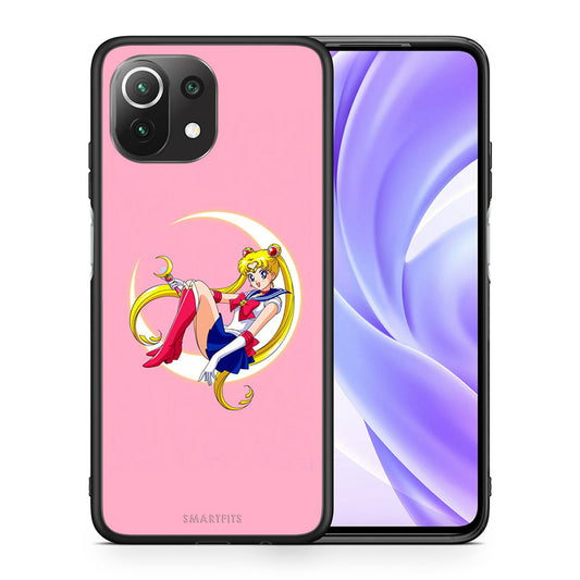 Θήκη Xiaomi 11 Lite/Mi 11 Lite Moon Girl από τη Smartfits με σχέδιο στο πίσω μέρος και μαύρο περίβλημα | Xiaomi 11 Lite/Mi 11 Lite Moon Girl case with colorful back and black bezels
