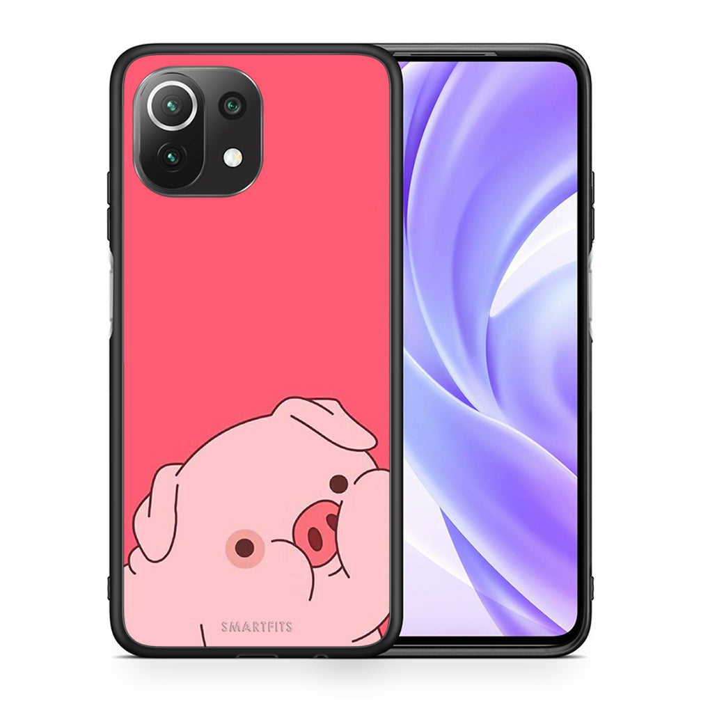 Θήκη Αγίου Βαλεντίνου Xiaomi 11 Lite / Mi 11 Lite Pig Love 1 από τη Smartfits με σχέδιο στο πίσω μέρος και μαύρο περίβλημα | Xiaomi 11 Lite / Mi 11 Lite Pig Love 1 case with colorful back and black bezels