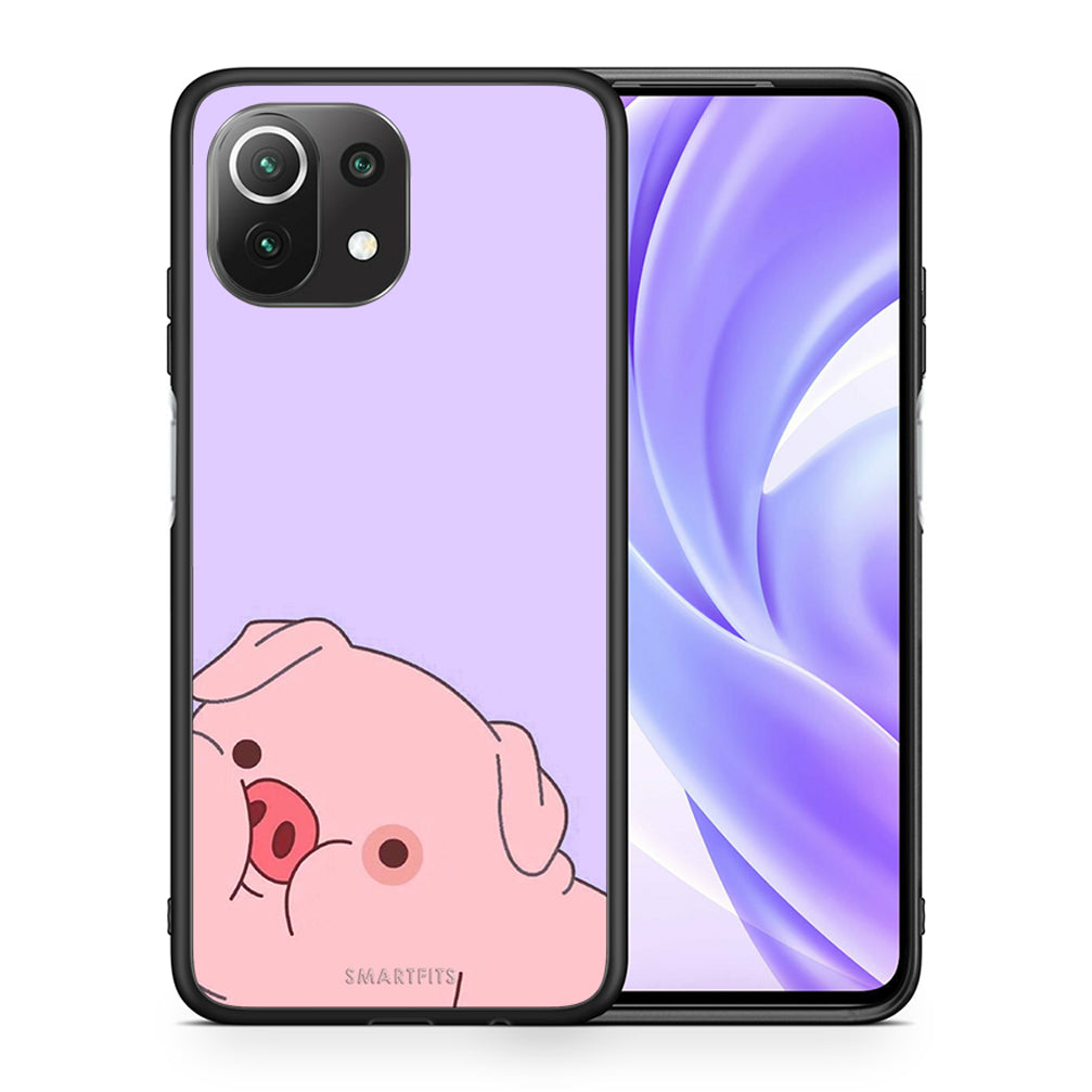 Θήκη Αγίου Βαλεντίνου Xiaomi 11 Lite / Mi 11 Lite Pig Love 2 από τη Smartfits με σχέδιο στο πίσω μέρος και μαύρο περίβλημα | Xiaomi 11 Lite / Mi 11 Lite Pig Love 2 case with colorful back and black bezels